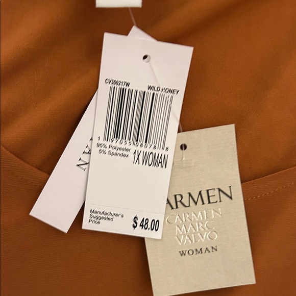 CARMEN MARC VALVO COUTURE Terracotta Short Puff Sleeve Shirt Blouse Plus Size 1X - Picture 2 of 4